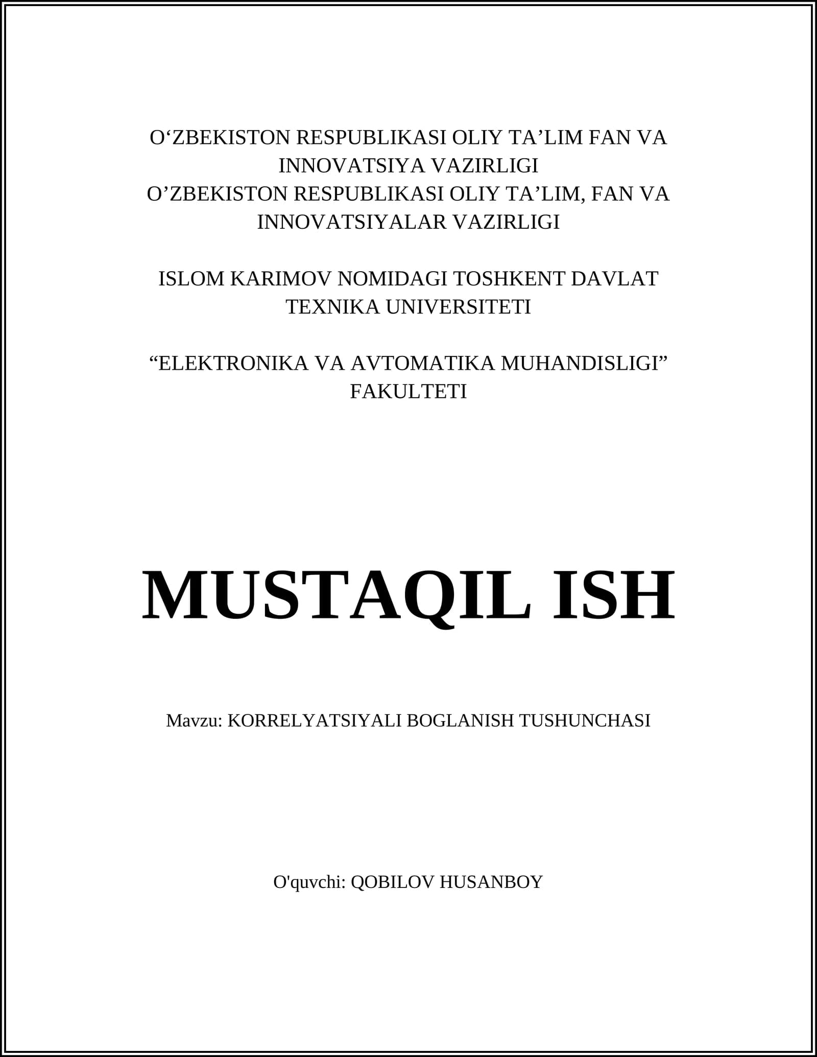 KORRELYATSIYALI BOGLANISH TUSHUNCHASI