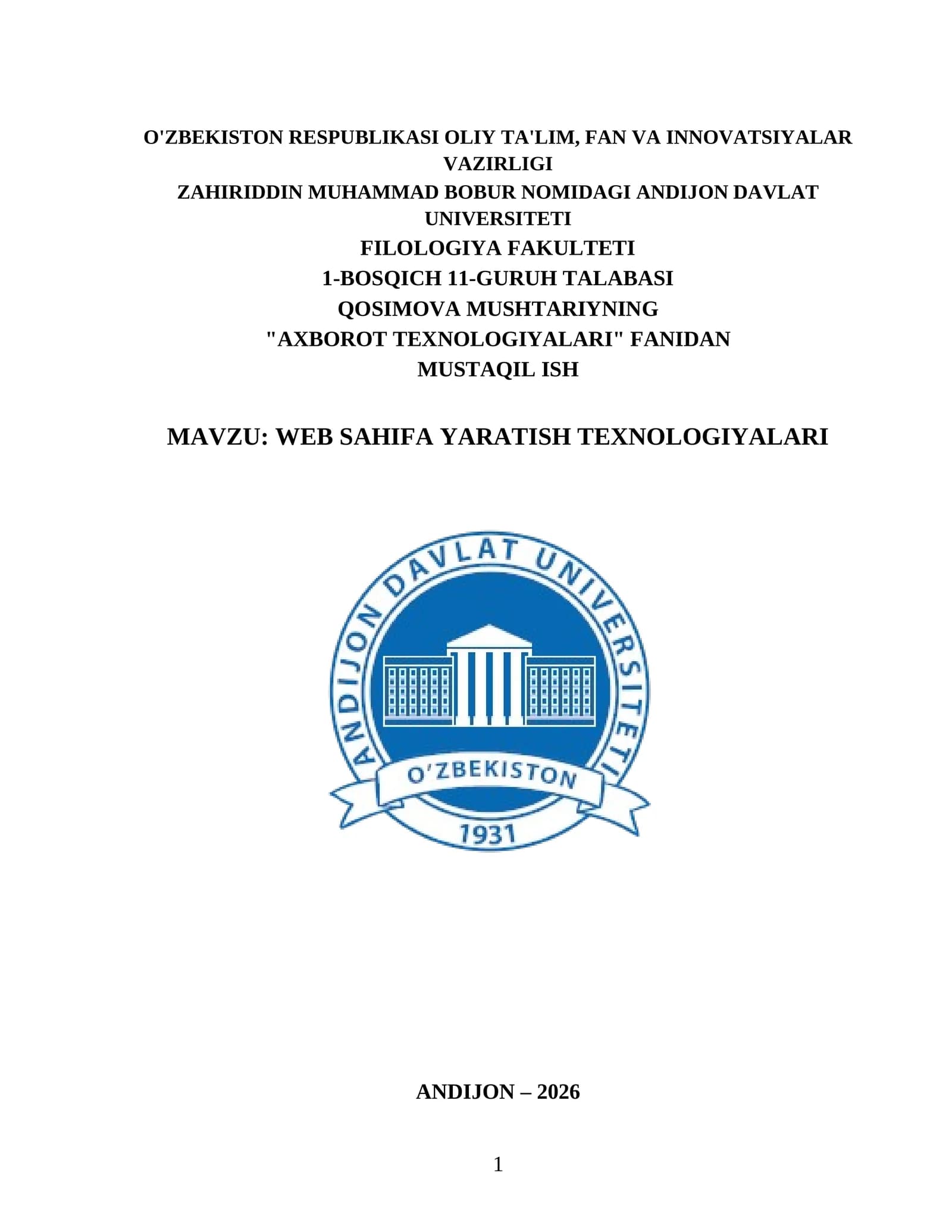 Web sahifa yaratish texnologiyalari
