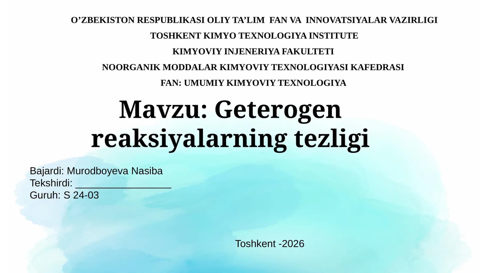 Geterogen reaksiyalarning tezligi.