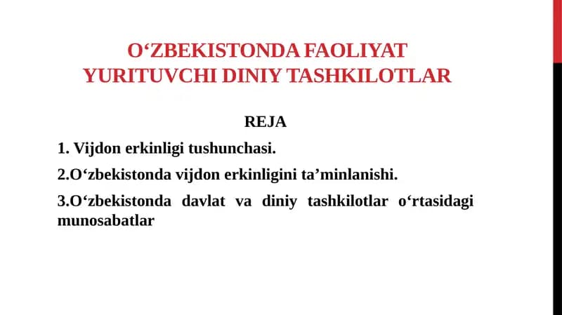 O‘zbekistonda faoliyat yurituvchi diniy tashkilotlar