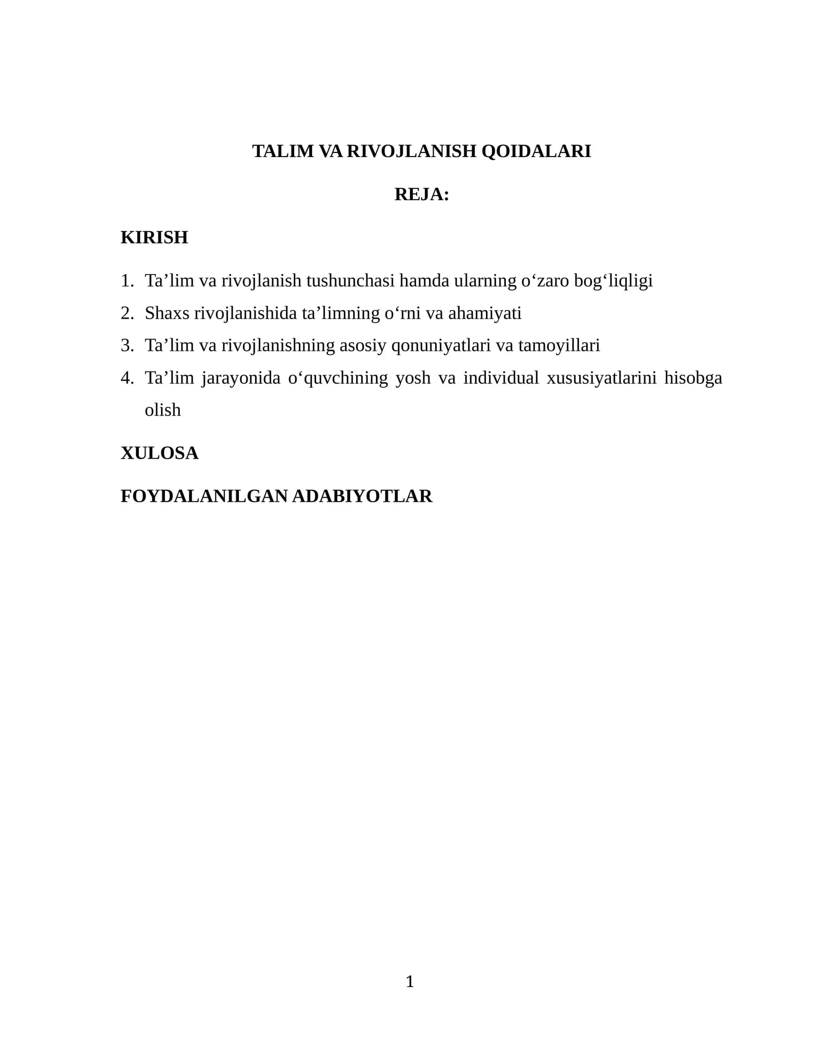 Ta'lim va rivojlanish qoidalari
