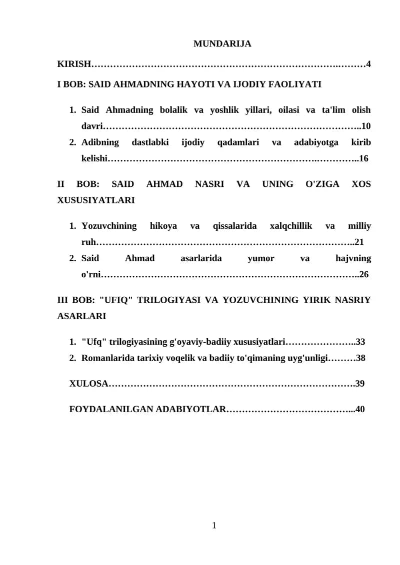 SAID AHMADNING HAYOTI VA IJODIY FAOLIYATI