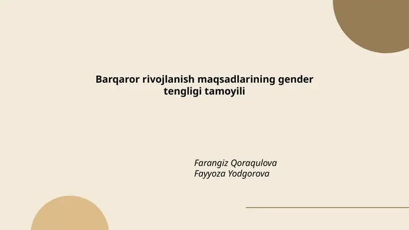 Gender tengligi tamoyili va Barqaror rivojlanish maqsadlari
