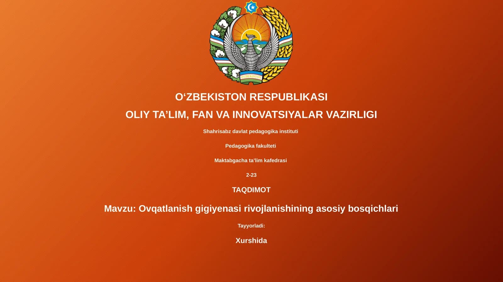 Ovqatlanish gigiyenasi rivojlanishining asosiy bosqichlari