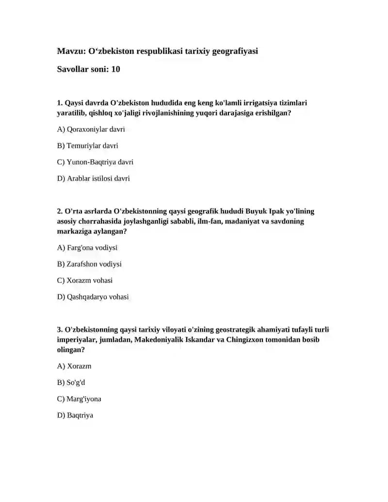 Oʻzbekiston respublikasi tarixiy geografiyasi