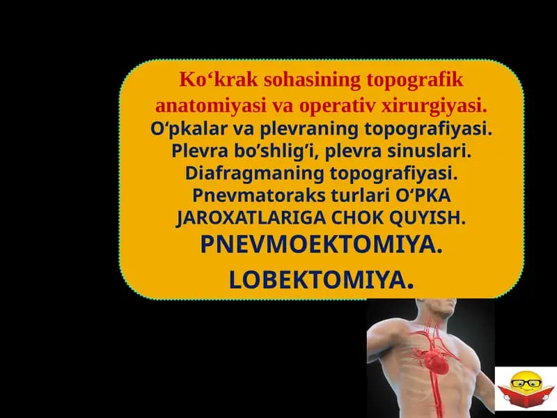 Ko‘kraksohasining topografik anatomiyasi va operativ xirurgiyasi