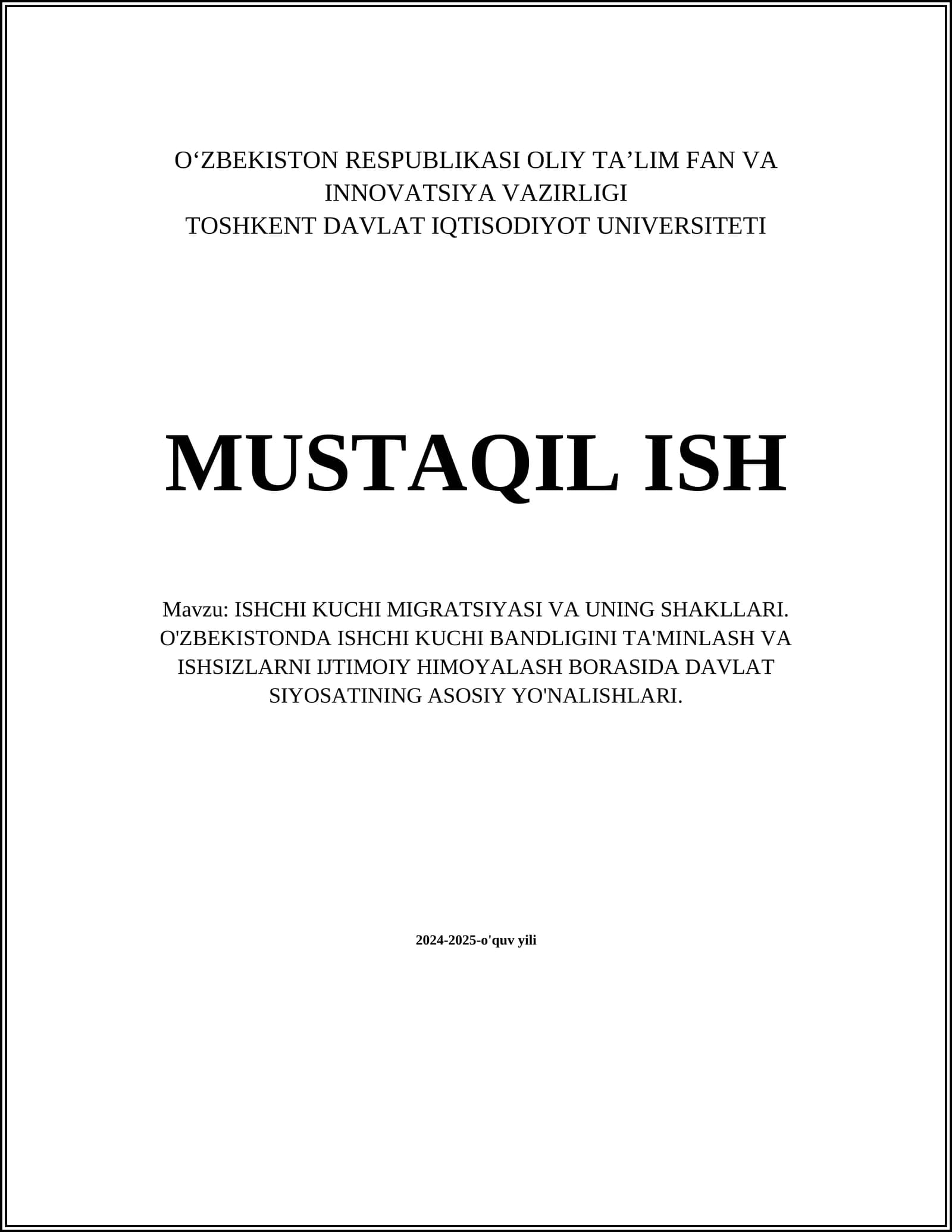 ISHCHI KUCHI MIGRATSIYASI VA UNING SHAKLLARI