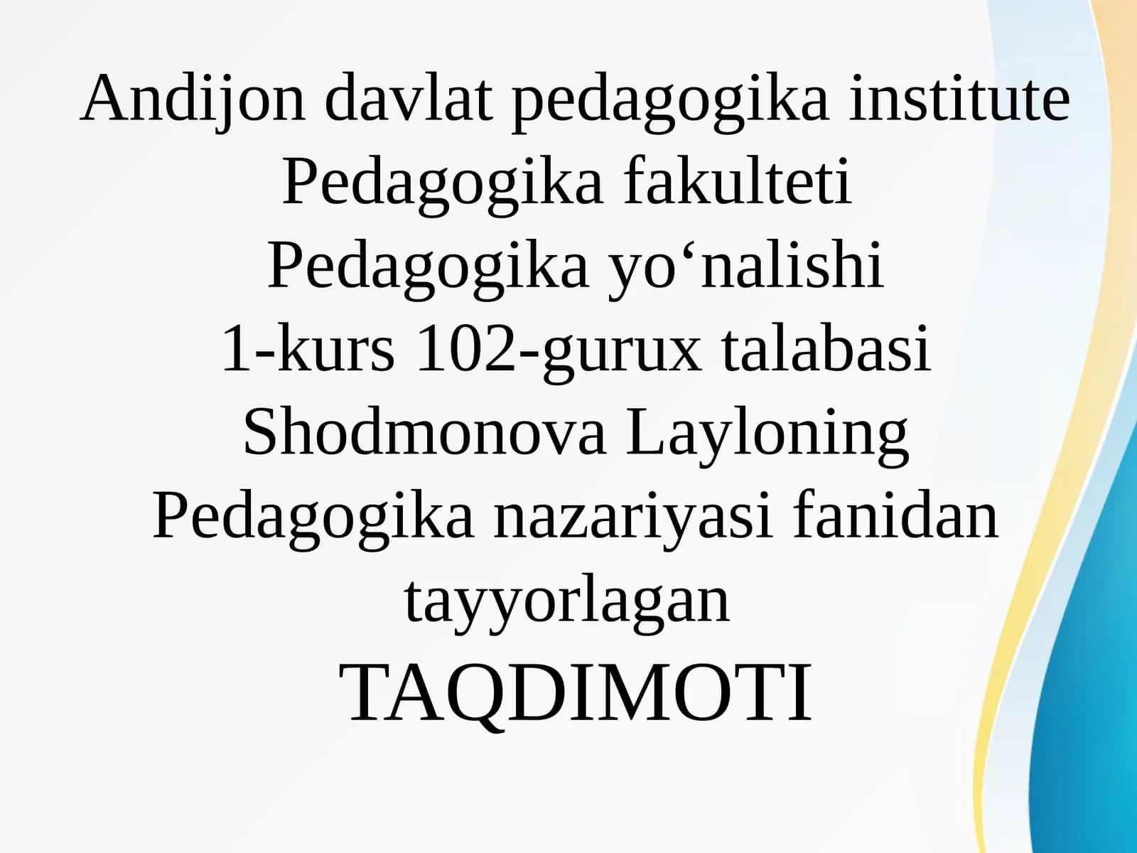 XIX ASRNING 2-YARMI XX ASR BOSHLARIDA TURKISTON O’LKASIDA TA’LIM TARBIYA