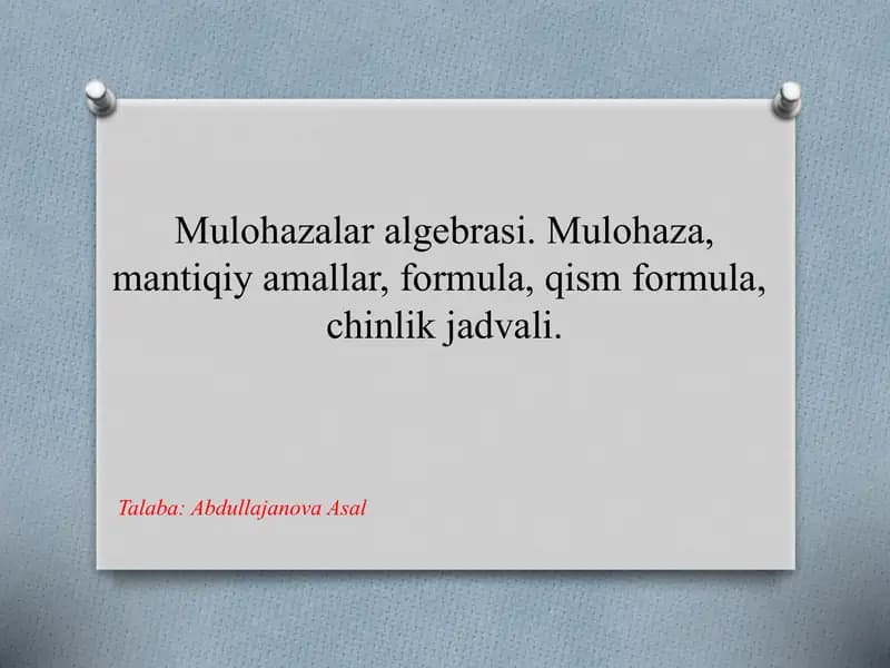 Mulohazalar algebrasi