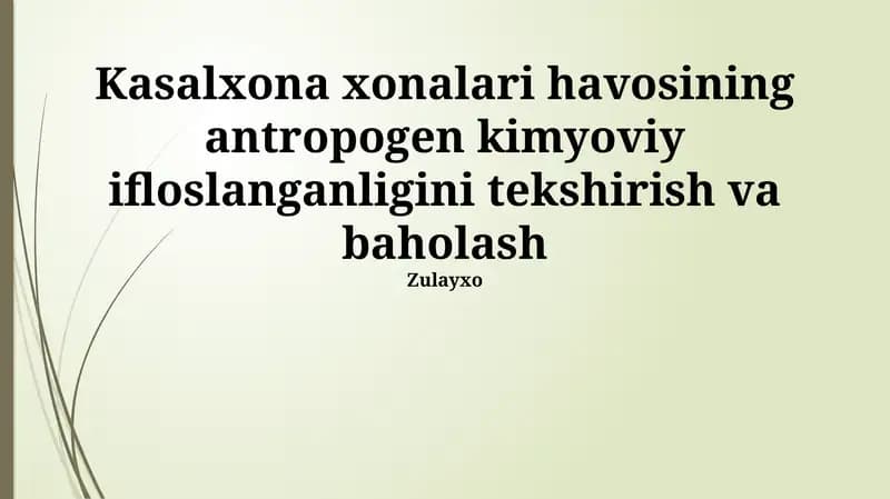 Antropogen kimyoviy ifloslanishning baholash usullari