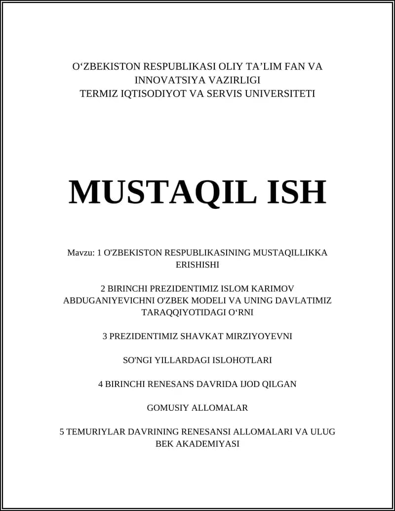 O'zbekiston Respublikasining Mustaqilikka Erishishi