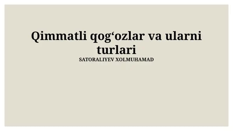 Qimmatli qog'ozlar va ularni turlari