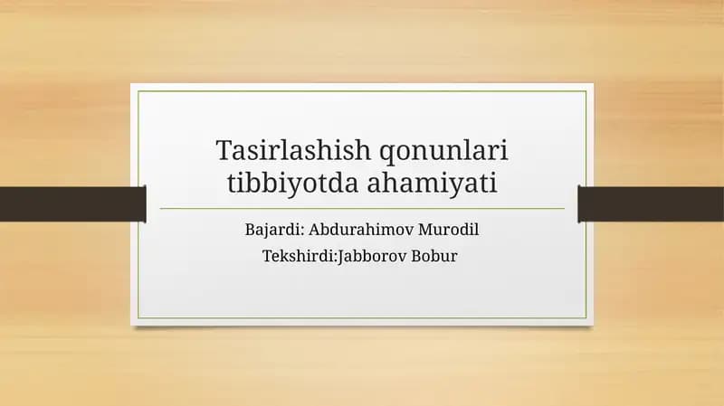 Ta'sirlashish qonunlari Tibbiyotda Ahamiyati