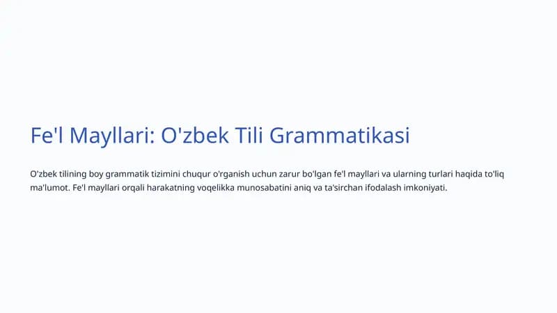 Fe'l Mayllari: O'zbek Tili Grammatikasi