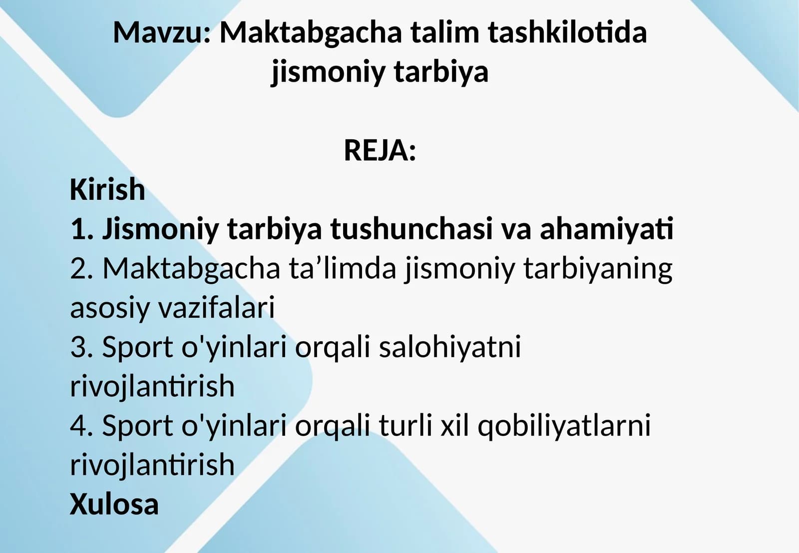 Maktabgacha talim tashkilotida jismoniy tarbiya