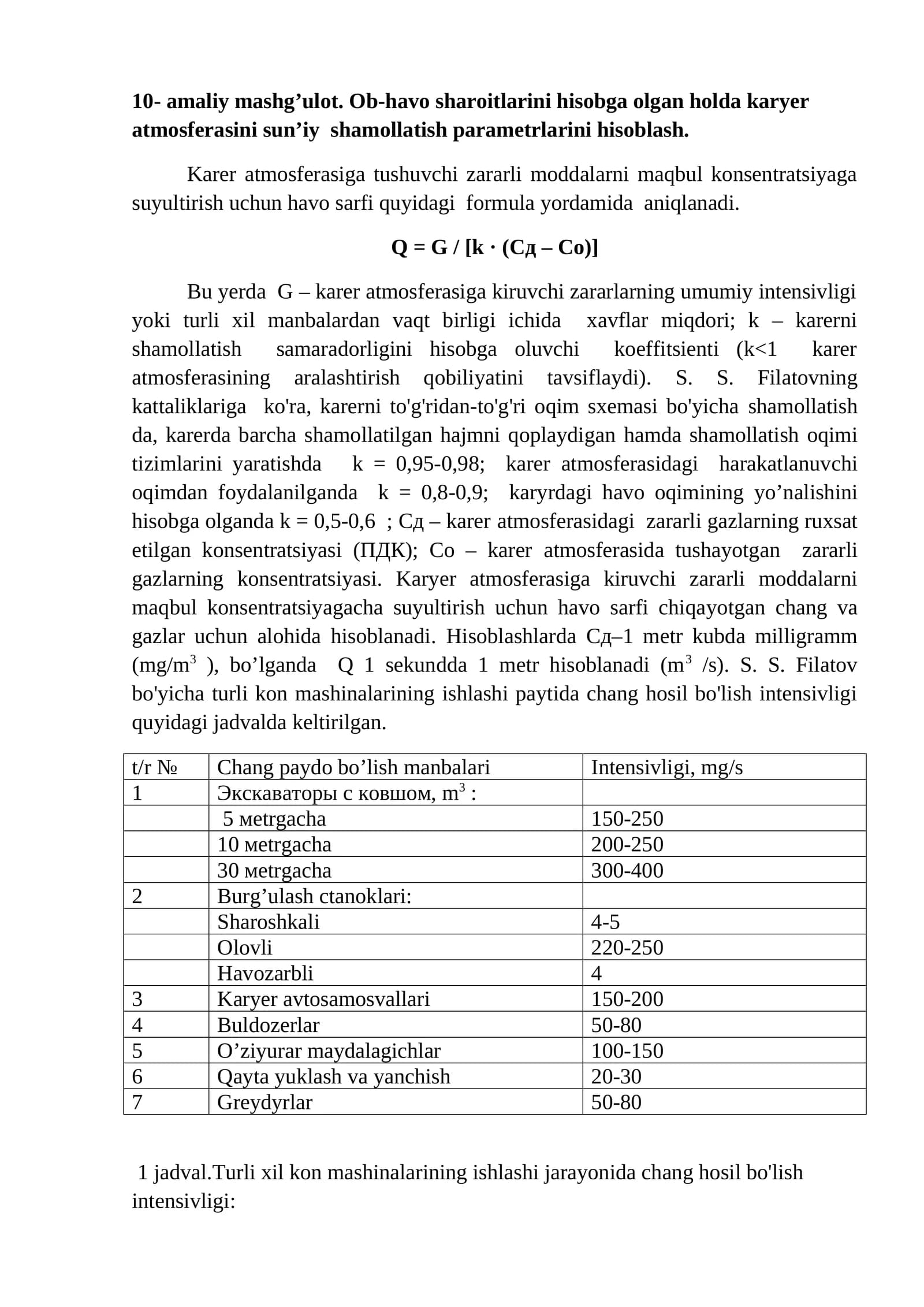 Karer atmosferasiga tushuvchi zararli moddalarni maqbul konsentratsiyaga suyultirish uchun havo sarfi