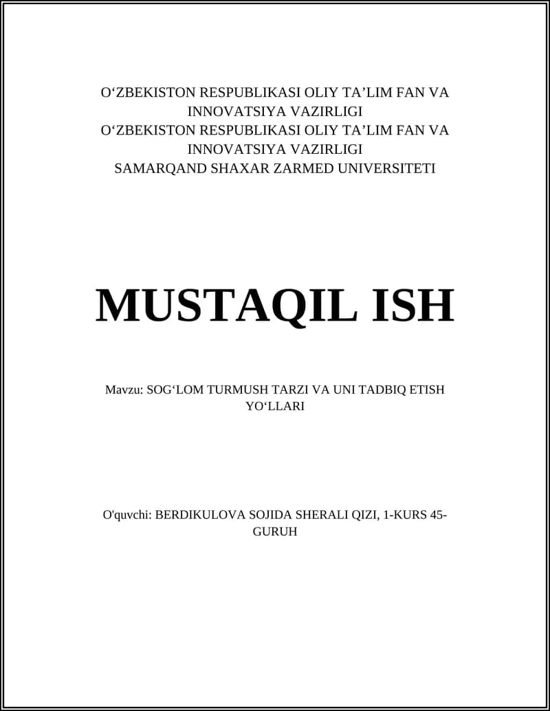SOG‘LOM TURMUSH TARZI VA UNI TADBIQ ETISH YO‘LLARI