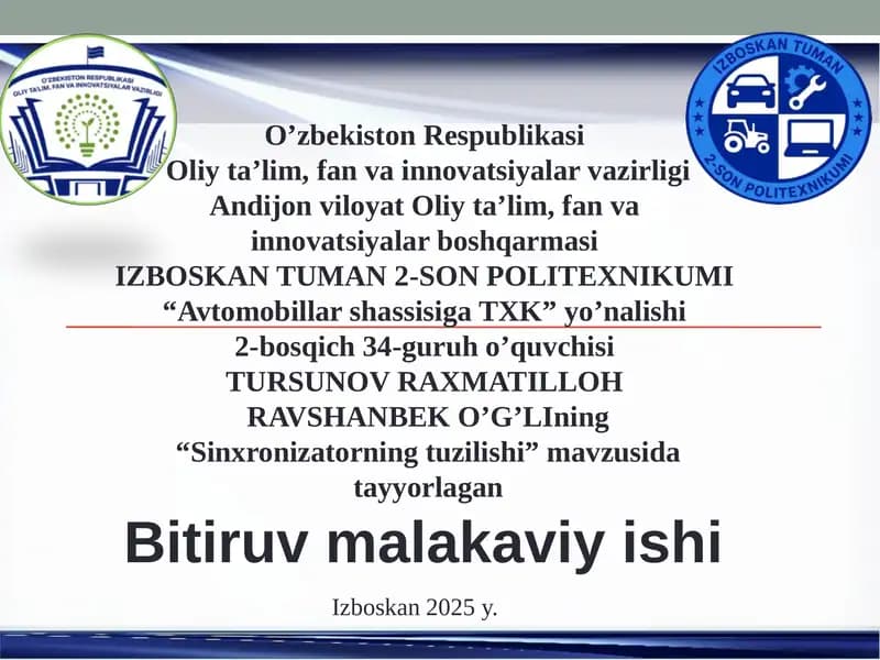 Sinxronizatorning tuzilishi