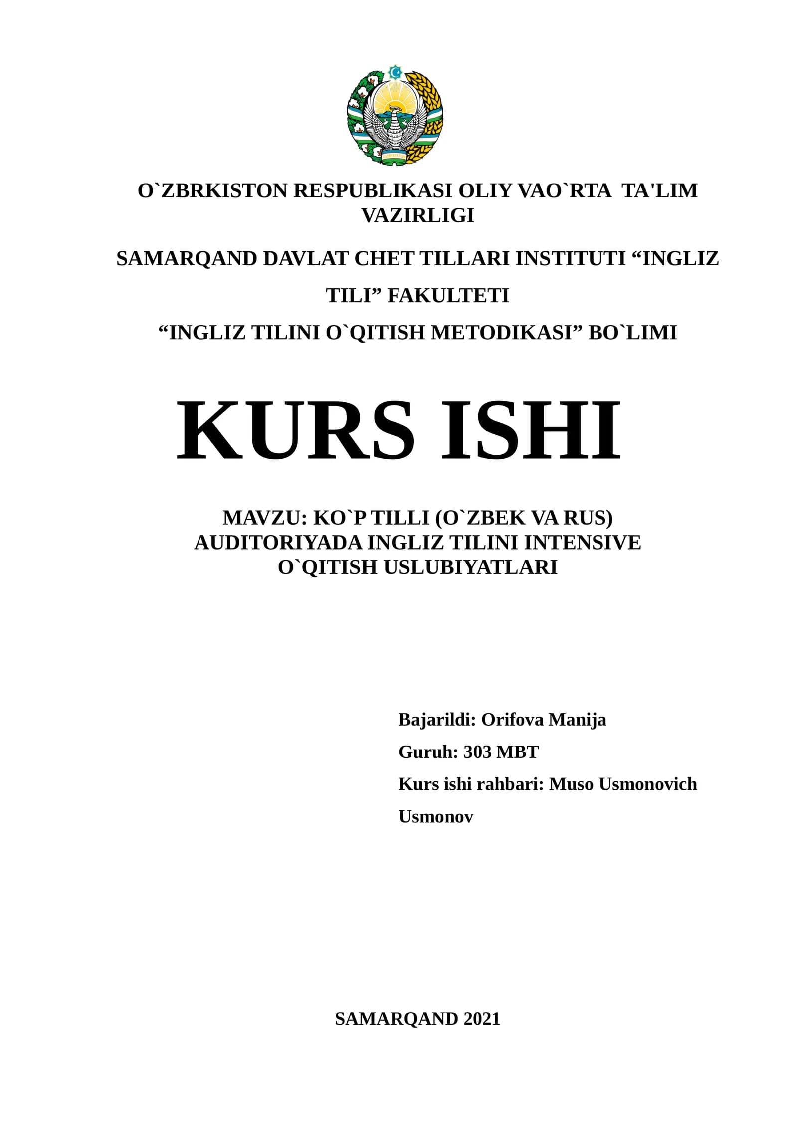 INGLIZ TILINI O`QITISH METODIKASI