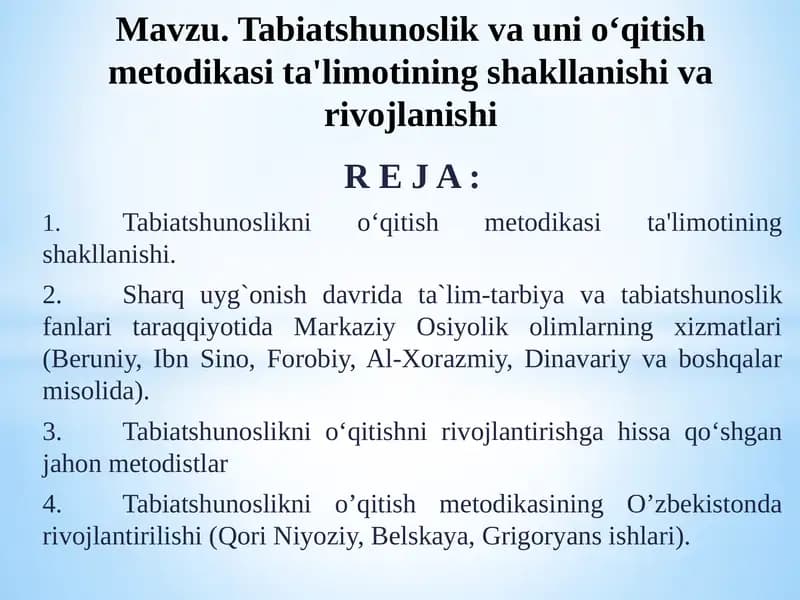 Tabiatshunoslik va unni o‘qitish metodikasi