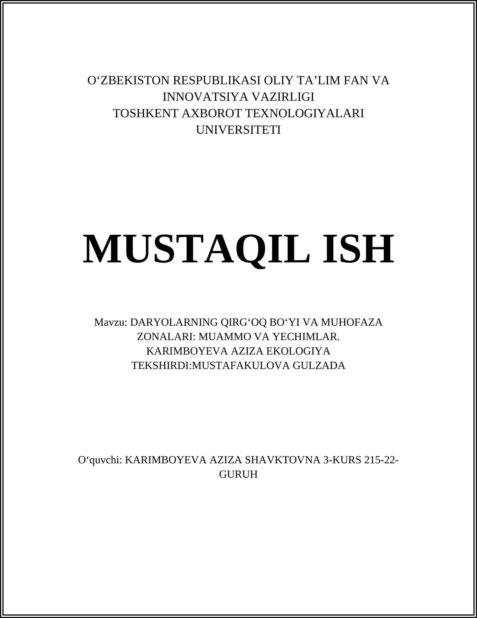 DARYOLARNING QIRG‘OQ BO‘YI VA MUHOFAZA ZONALARI: MUAMMO VA YECHIMLAR