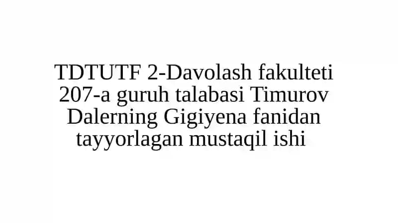Endemik kasalliklarni oldini olishning gigiyenik asoslari