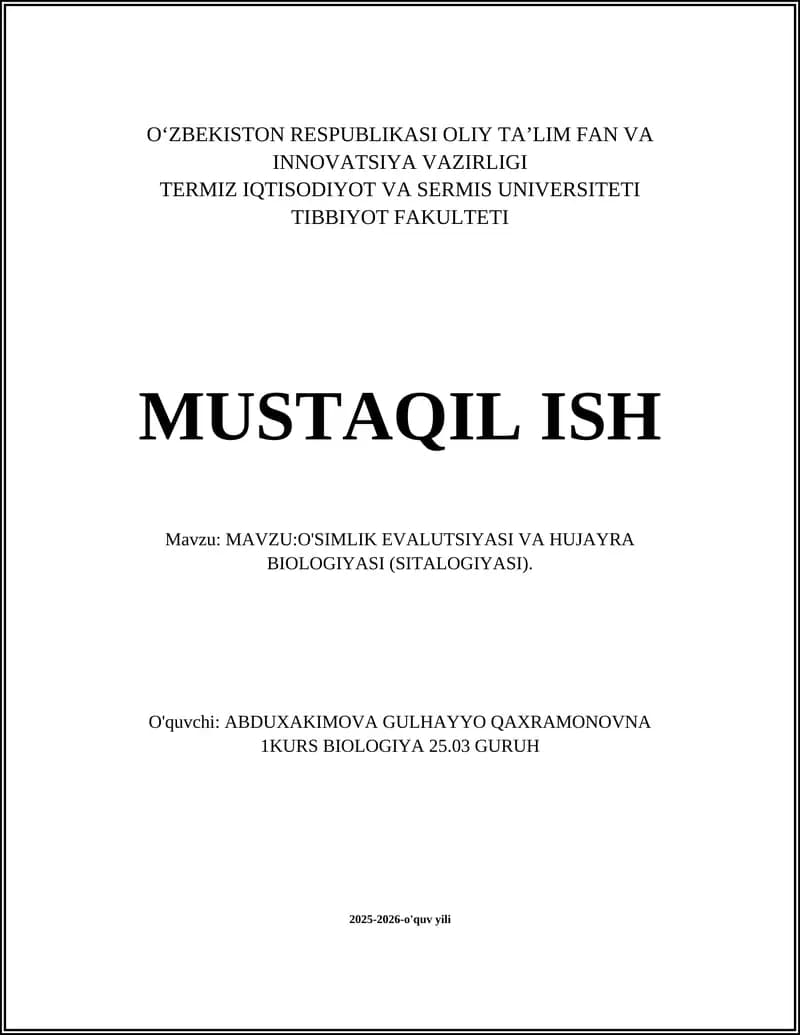 O'Simlik Evolyutsiyasi va Hujayra Biologiyasi (Sitalogiyasi)