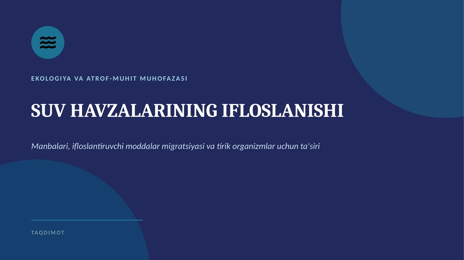 Suv havzalarining ifloslanishi: manbalari, ifloslantiruvchi moddalar migratsiyasi va tirik organizmlar uchun ta’siri