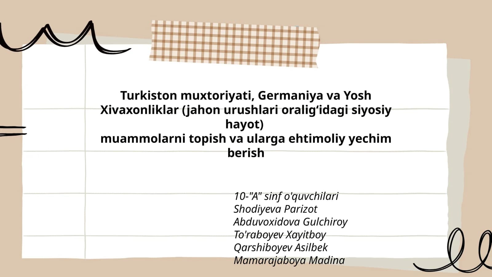 Turkiston muxtoriyati, Germaniya va Yosh Xivaxonliklar (jahon urushlari oralig‘idagi siyosiy hayot) muammolarni topish va ularga ehtimoliy yechim berish