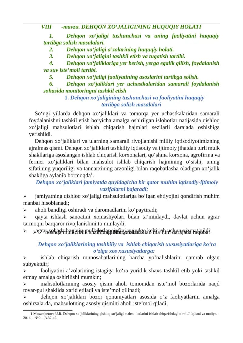 DEHQON XO‘JALIGINING HUQUQIY HOLATI