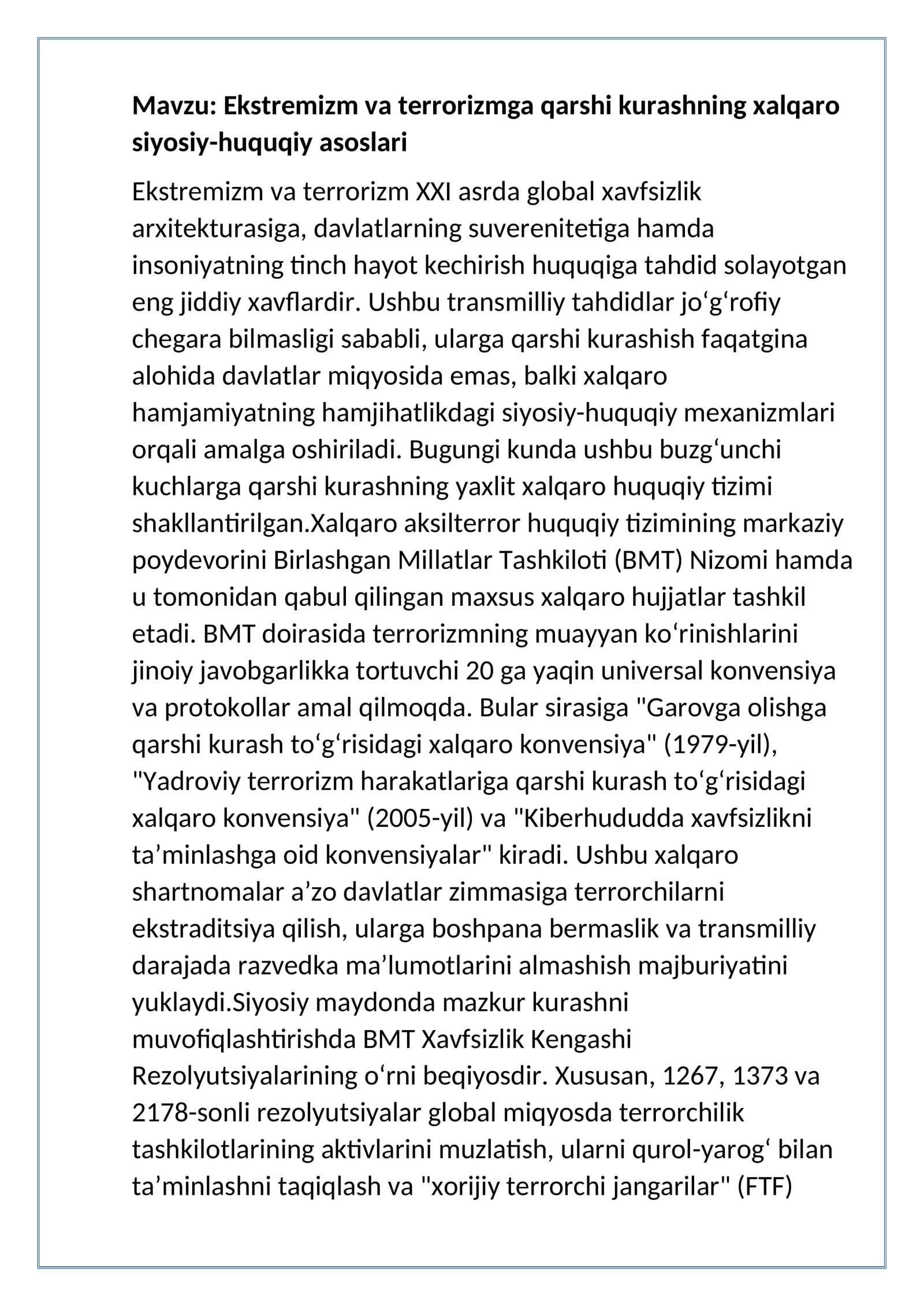 eksterimizm va terrorga qarshi