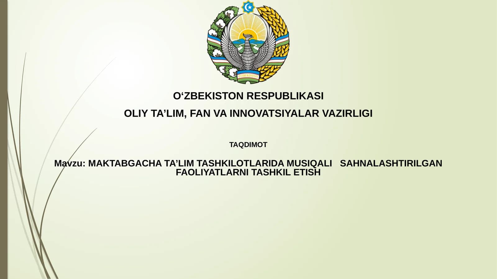 MAKTABGACHA TA’LIM TASHKILOTLARIDA MUSIQALI SAHNALASHTIRILGAN FAOLIYATLARNI TASHKILETISH