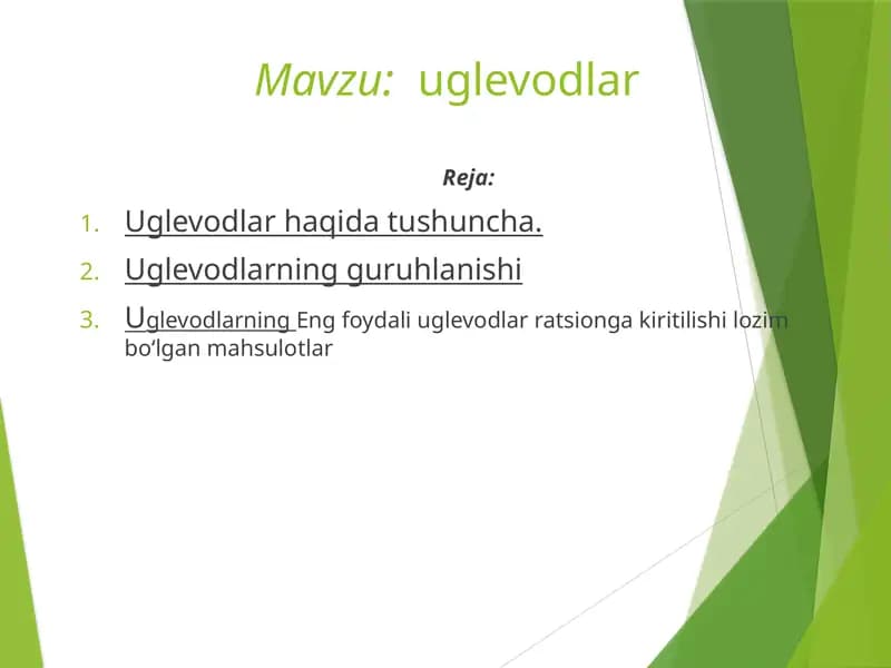 Umumiy noorganik kimyo  va organik kimyo “UGLEVODLAR