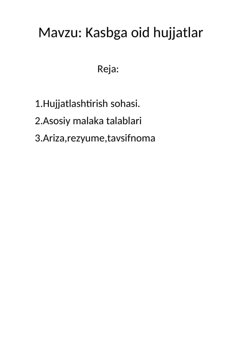 Kasbga oid hujjatlar