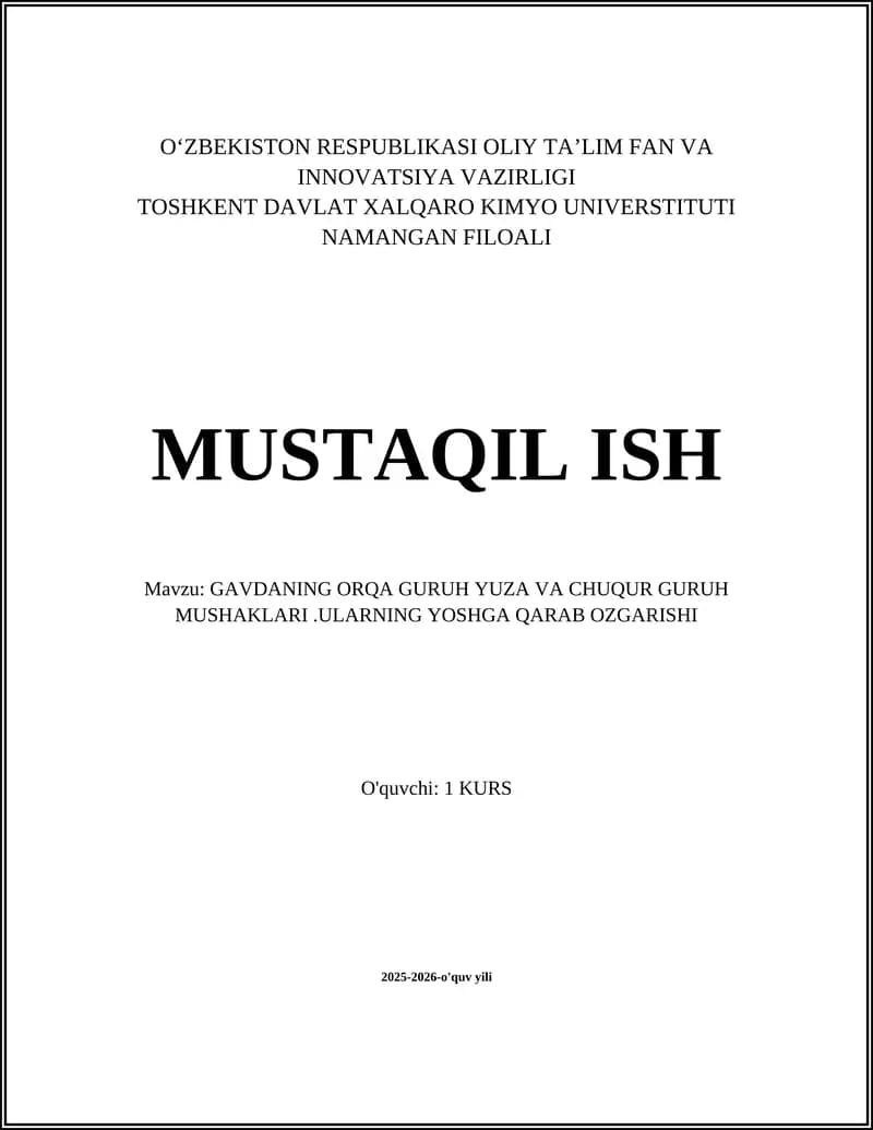 GAVDANING ORQA GURUH YUZA VA CHUQUR GURUH MUSHAKLARI