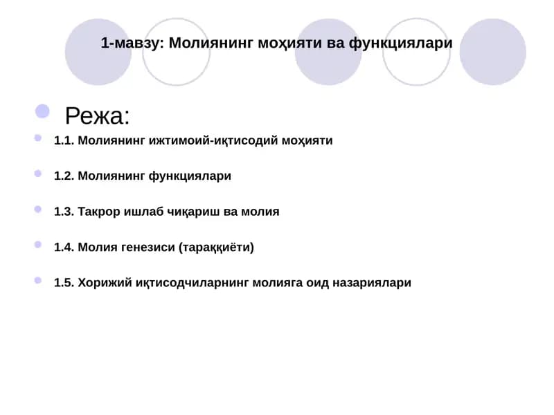 Молиянинг моҳияти ва функциялари