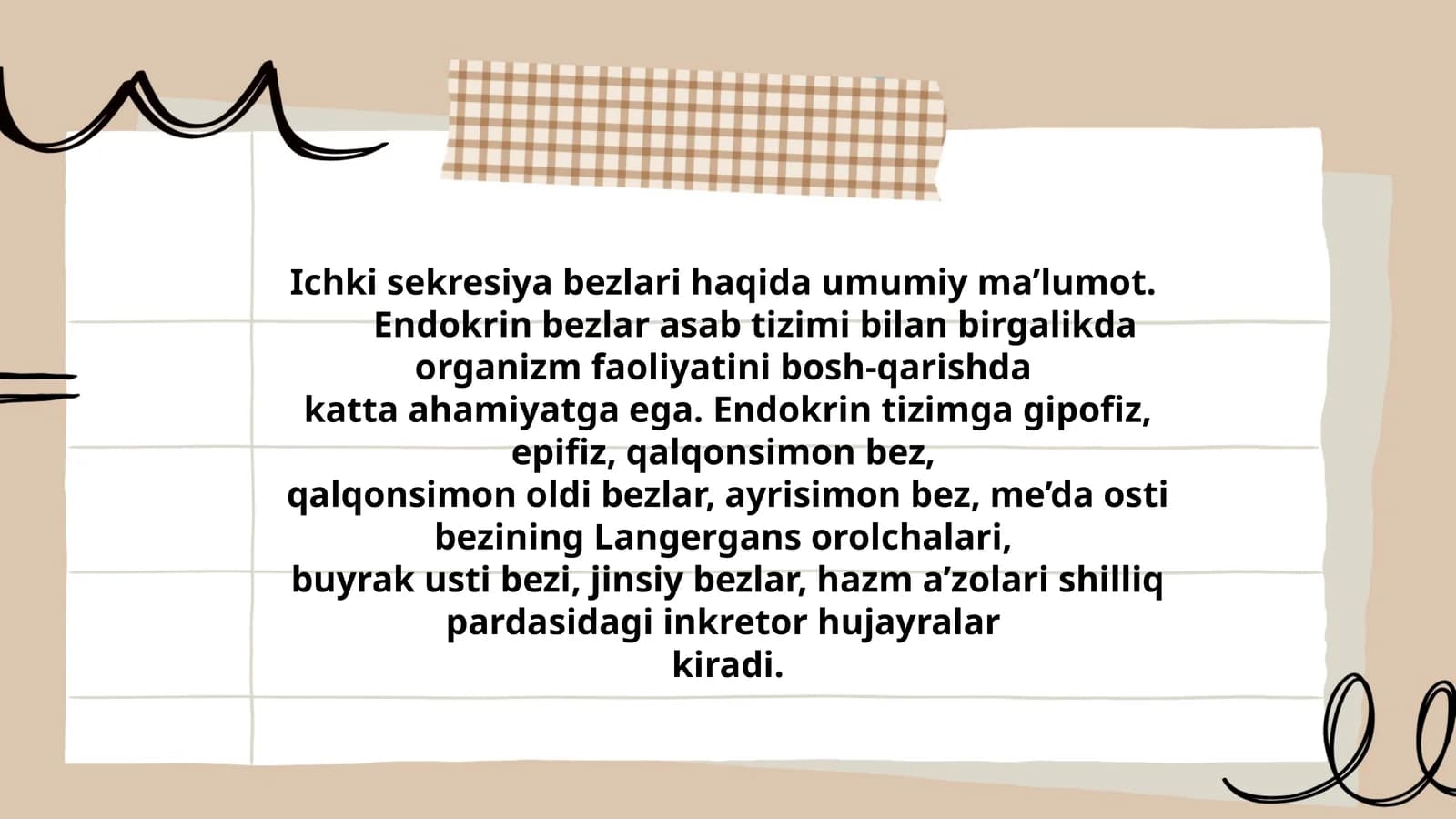 Ichki sekresiya bezlari haqida umumiy ma’lumot
