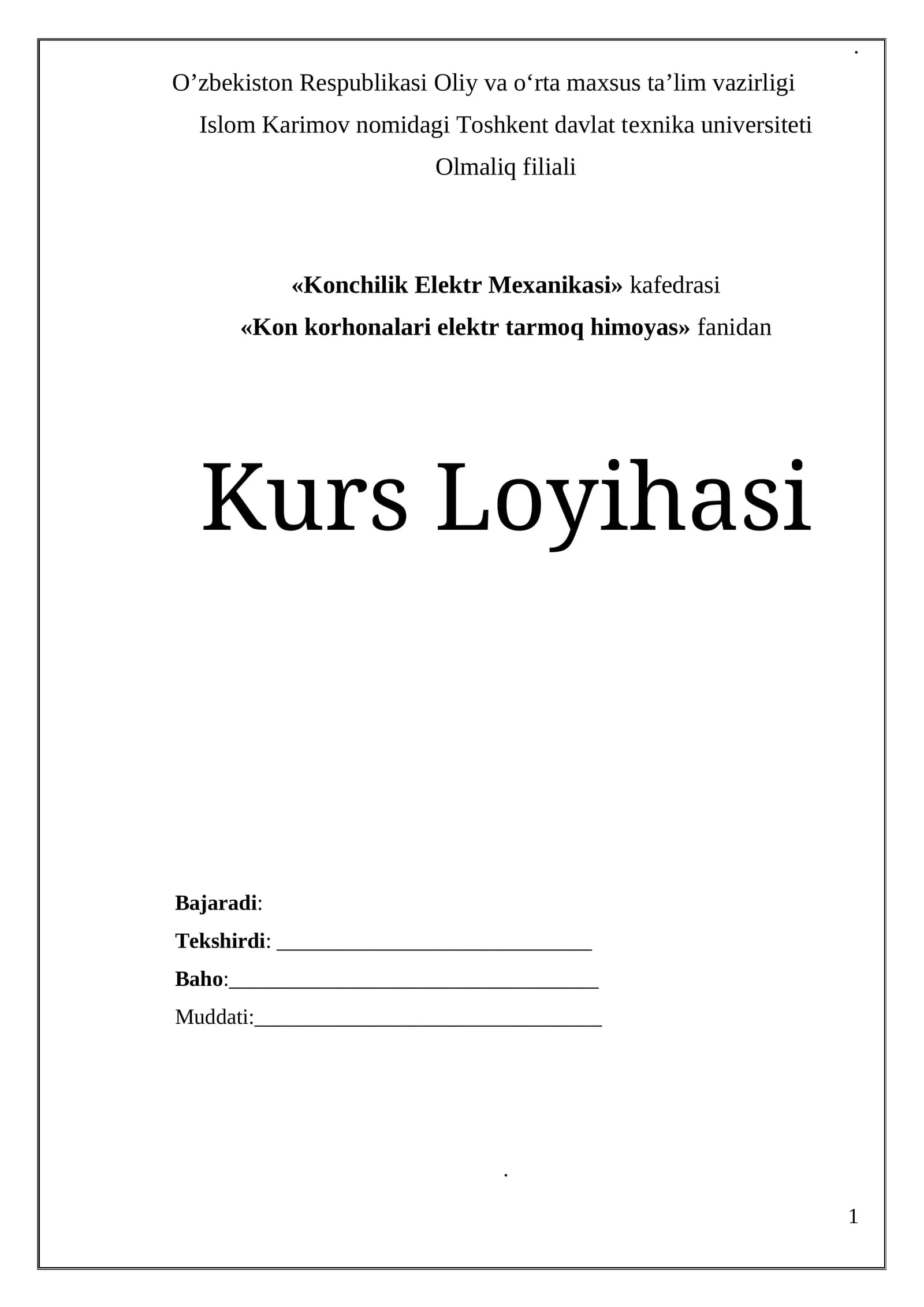 Kon korhonalari elektr tarmoq himoyasi ,rele himoyasi kurs ishi