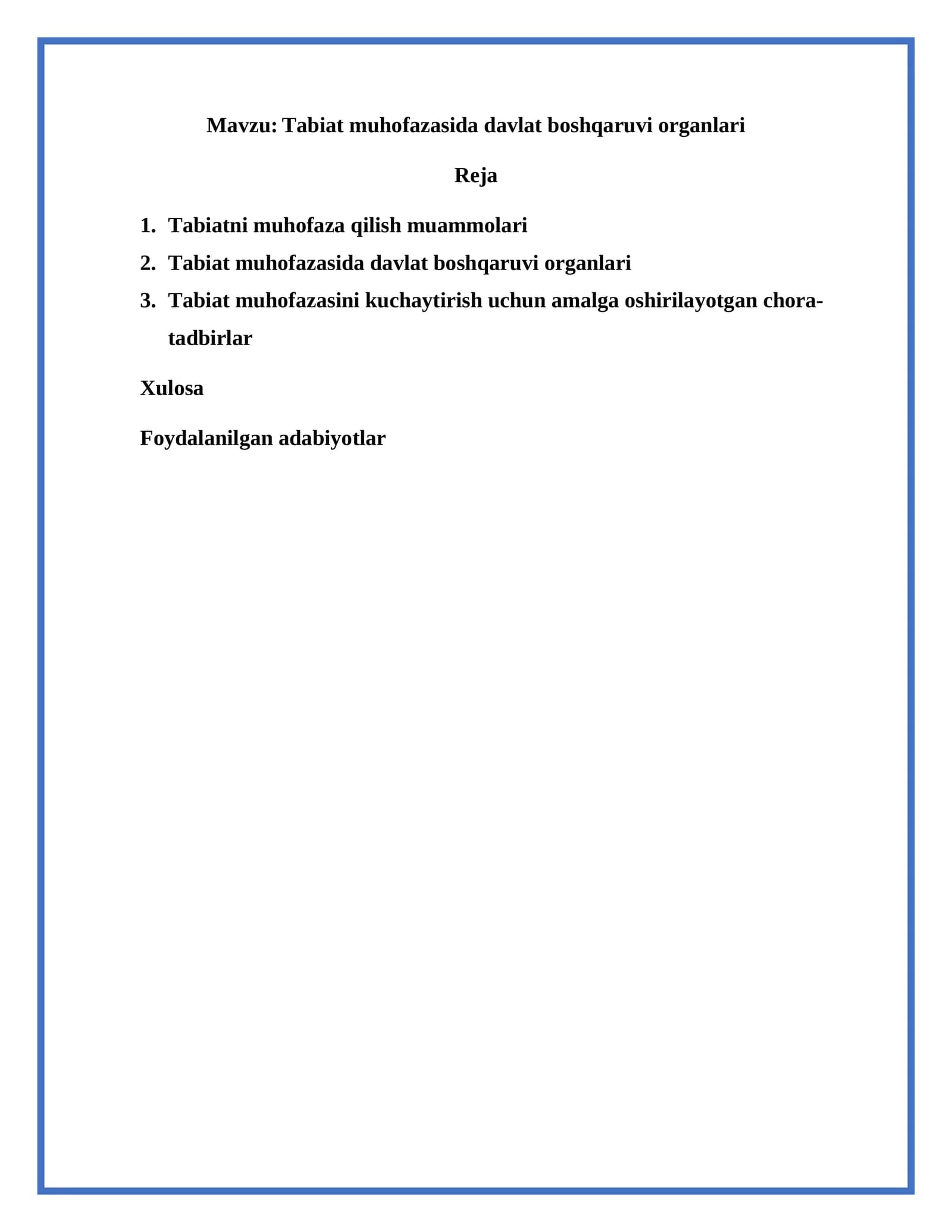 Tabiat muhofazasida davlat boshqaruvi organlari