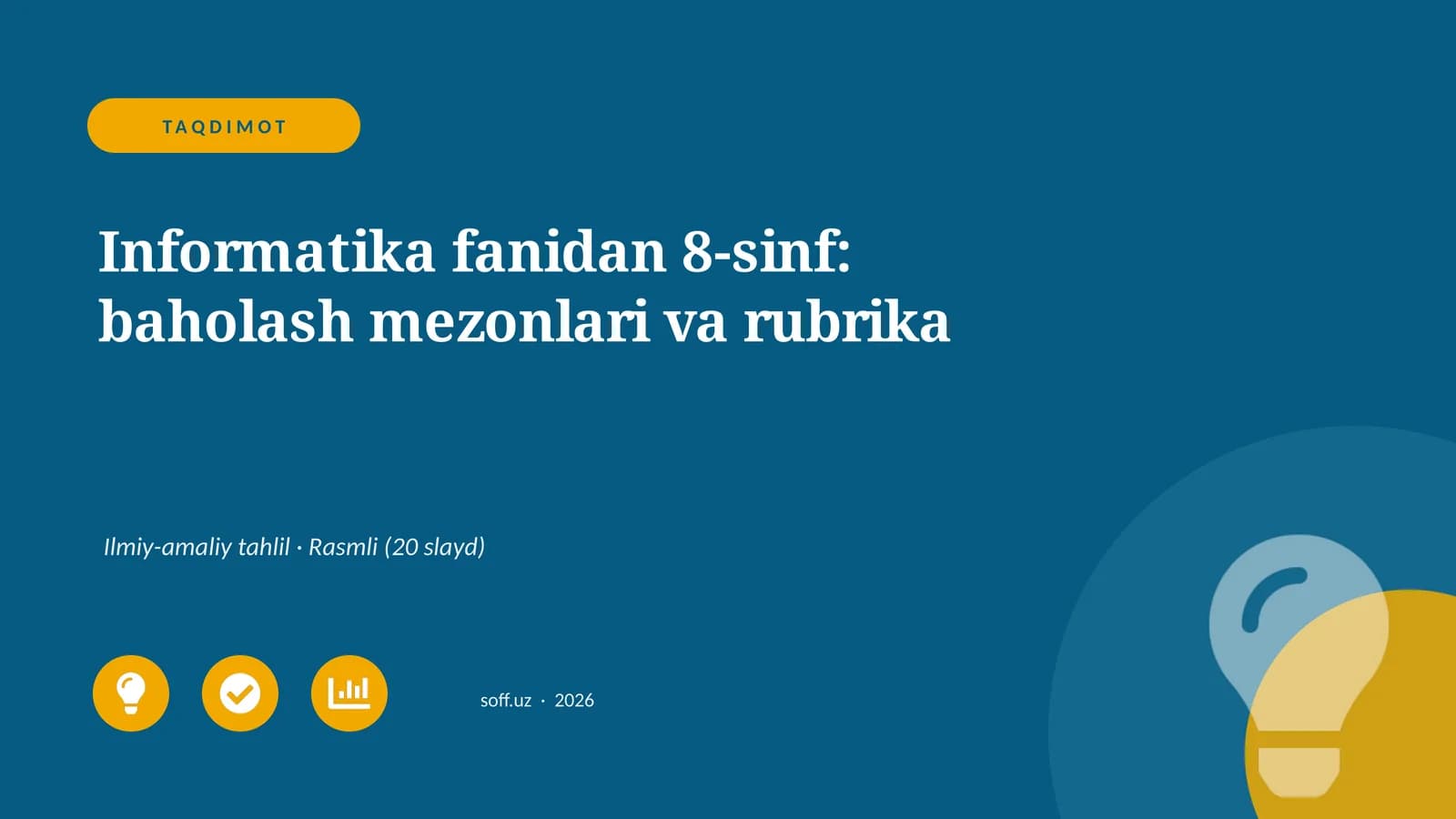 Informatika fanidan 8-sinf: baholash mezonlari va rubrika