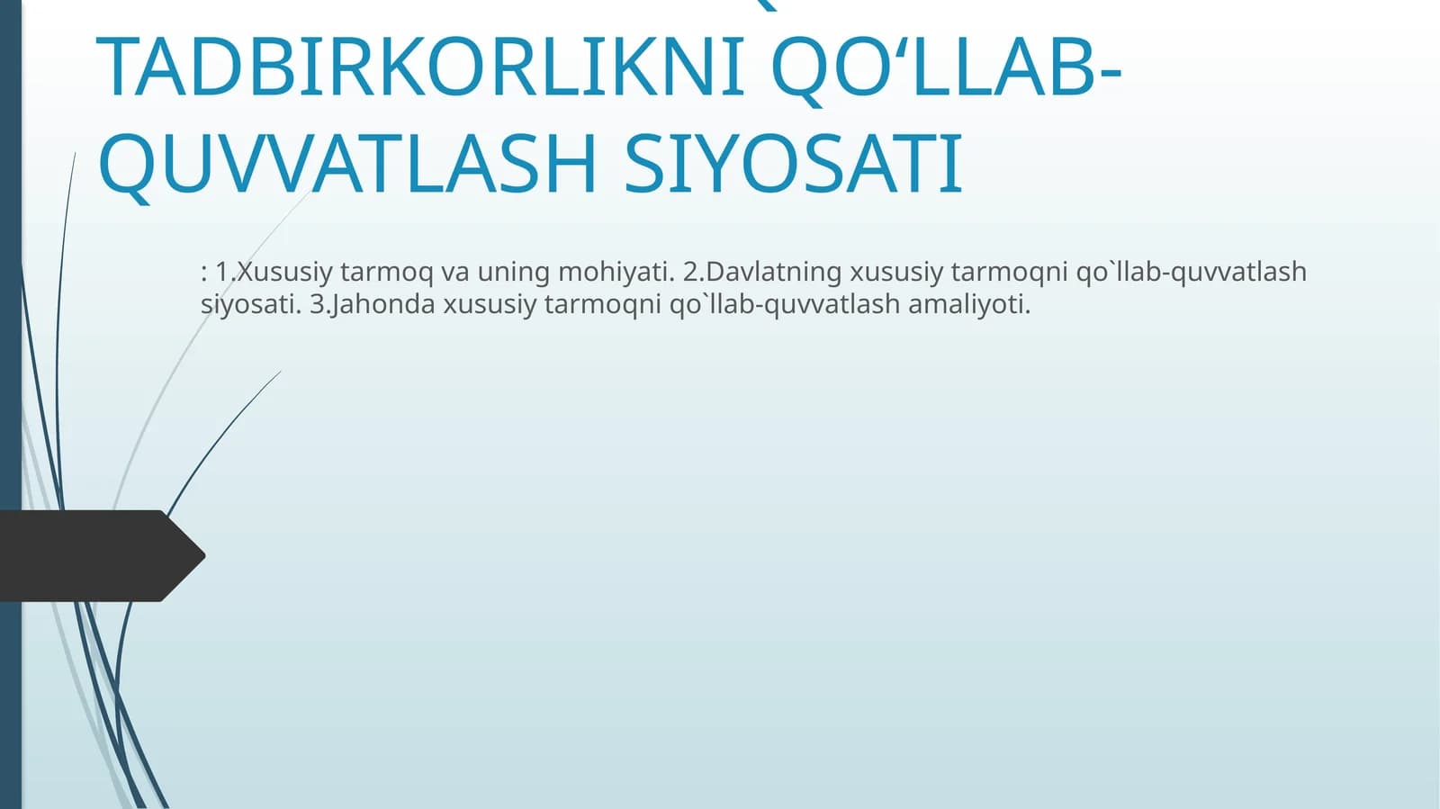 Davlatning iqtisodiyotda xususiy tarmoq va tadbirkorlikni qo‘llab-quvvatlash siyosati