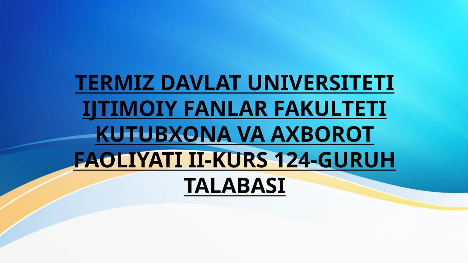 ALISHER NAVOIY NOMIDAGI O`ZBEKISTON MILLIY KUTUBXONASINING FAOLIYATI MAVZUSIDA TAYYORLAGAN TAQDIMOTI