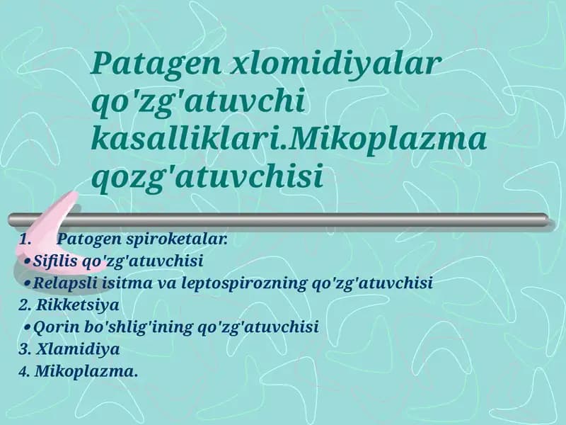 Patagen xlomidiyalar qo'zg'atuvchi kasalliklari.Mikoplazma qozg'atuvchisi