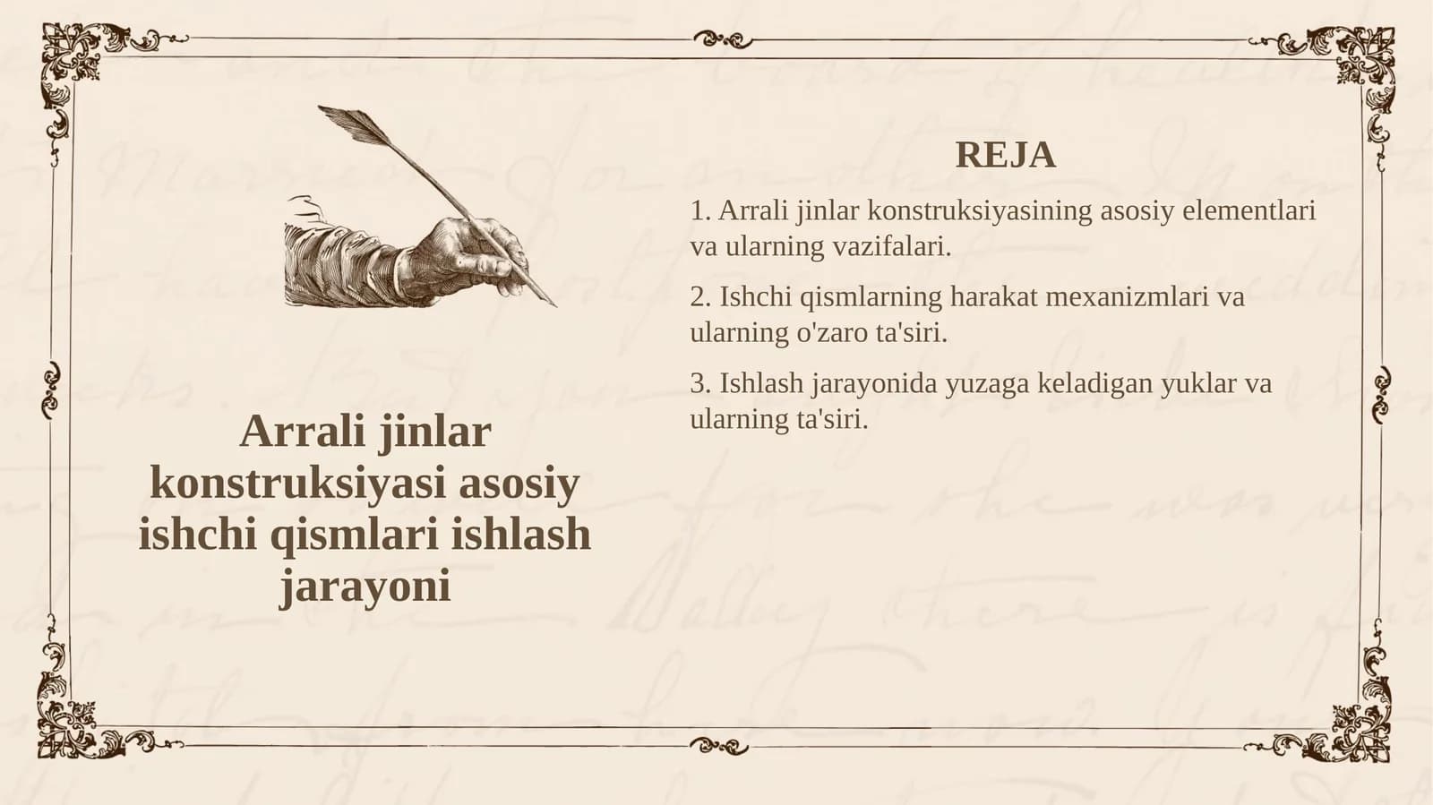 Arrali jinlar konstruksiyasi asosiy ishchi qismlari ishlash jarayoni