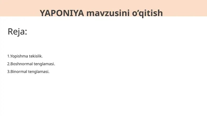 YAPONIYA mavzusini o’qitish