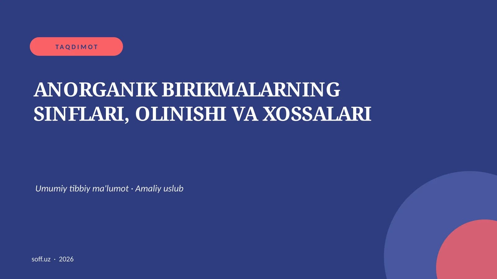 ANORGANIK BIRIKMALARNING SINFLARI, OLINISHI VA XOSSALARI