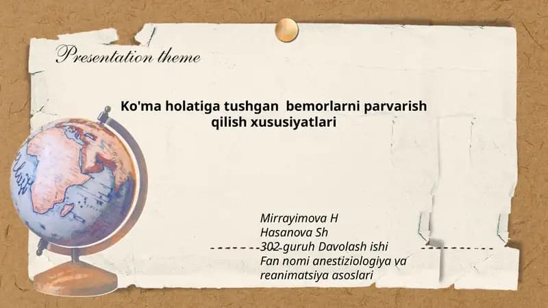 Ko'ma holatiga tushgan bemorlarni parvarish qilish xususiyatlari