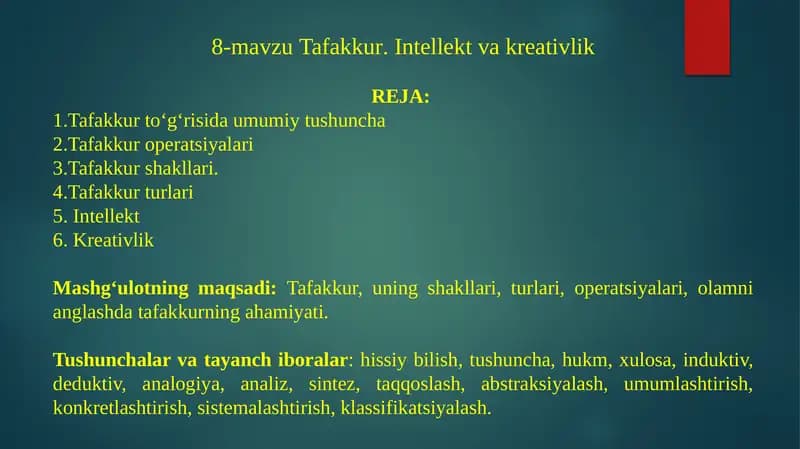 8-mavzuTafakkur.Intellektvakreativlik