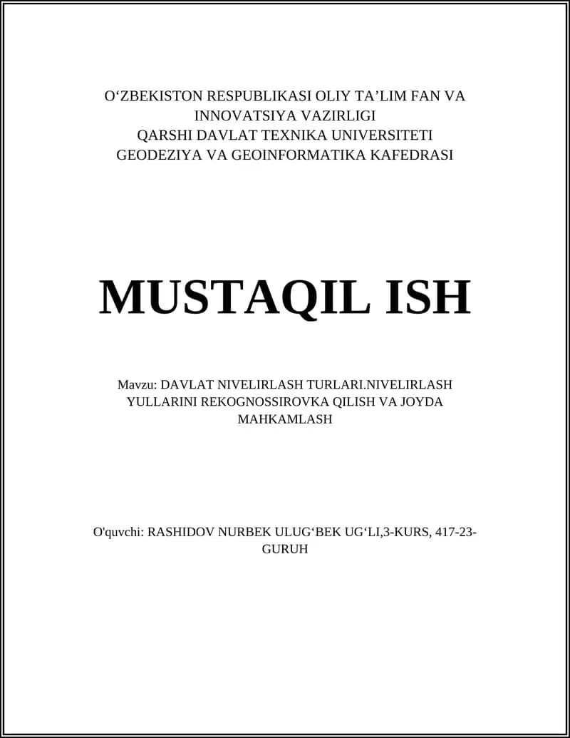 Davlat Nivelirlash Turlari