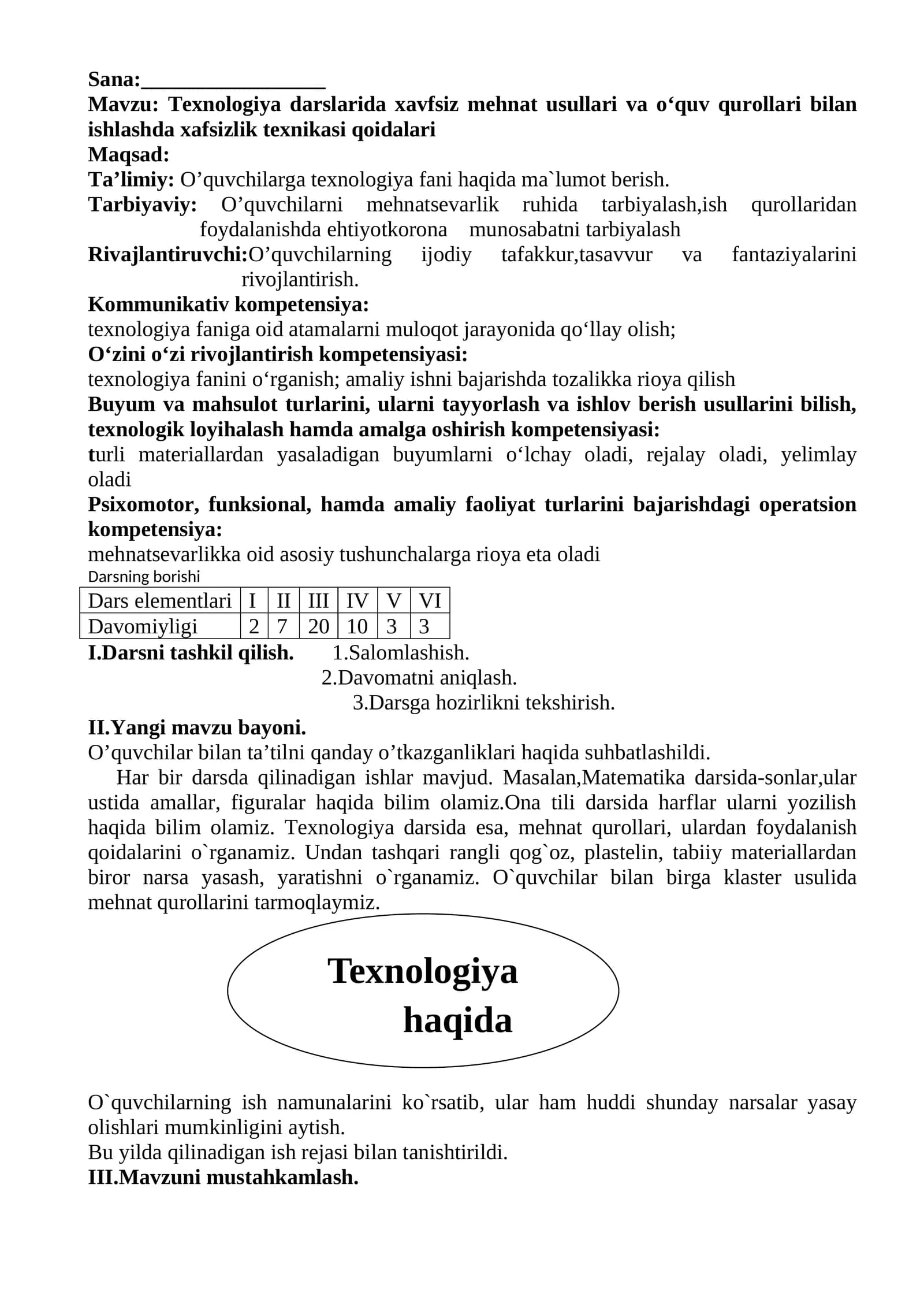 Texnologiya darslarida xavfsiz mehnat usullari va о‘quv qurollari bilan ishlashda xafsizlik texnikasi qoidalari
